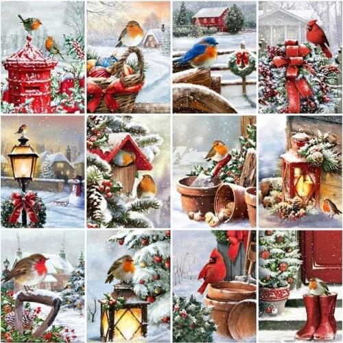 Diamond Painting Kit Full Round With AB Drill Bird Mosaic Art 5D DIY Diamond Embroidery Christmas Anima Snow Home Decor Gift Art