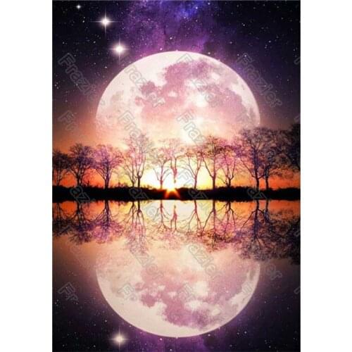 Diy Diamond Painting Moon Reflection Landscape Square Diamond Round Diamond Decoration Customizable Wall Art Decoration