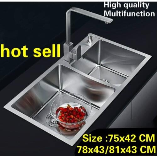 Free shipping Standard kitchen manual sink double groove durable 304 food grade stainless steel hot sell 75x42/78x43/81x43 CM