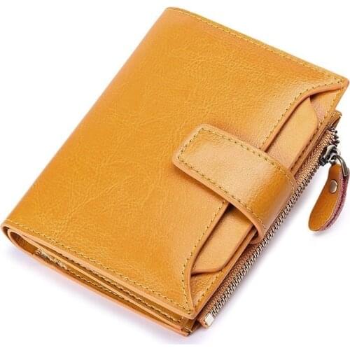 Brand Design Short Ladies Wallets Split Leather Woman Purse Zipper Pocket Fashion Style Small 3 Folding Women Wallets