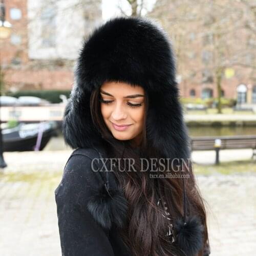 CX-C-38D New Products Drop Shipping Tarpaulin Hat Real Fox Fur Russian Style Winter Fur Hat