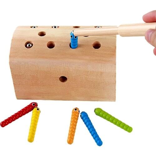 Wooden Magnetic Catch Insects Game Toys Kids Early Education Puzzle Children Toys Wood Color
