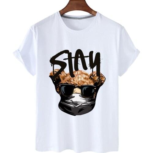 Cotton Mens Short Sleeve Shirt Mask Sunglasses Bear Male T-shirt Hip Hop Casual Print O-neck T-shirt Large Size T-shirt S-XXXL