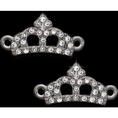 JAKONGO Antique Silver Plated Crystal Crown Connector for Jewelry Making Earrings Accessories Findings DIY 23x12mm 5pcs/lot