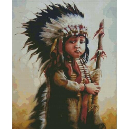 Little Warrior Children Embroidery Needlework People 14CT white Canvas Unprinted DIY Cross Stitch Kits Handmade Arts Decor