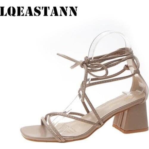 2020 Summer New Womens Sandals Cross Straps Thick Heel Sandals Comfortable Open Toe High Heels Ladies Breathable Casual Shoes
