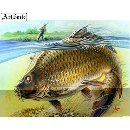 New arrival full square 5d diy diamond painting fishing resin drill mosaic rhinestone 3d stick drill embroidered fish kit