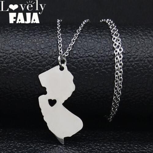 2021 Fashion New Jersey Map Stainless Steel Chain Necklace for Women Silver Color Necklace Chain Jewelry gargantilla N19733