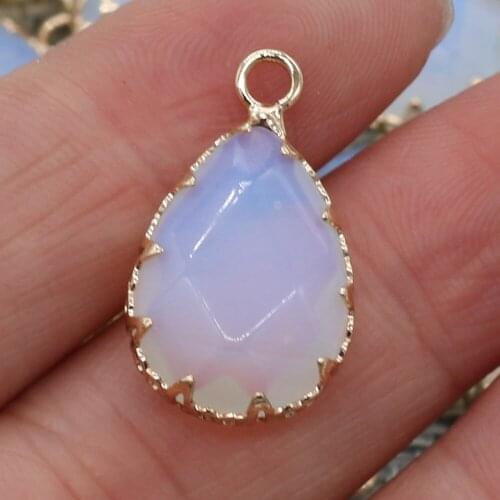 Natural Stone Opal Pendant Drop-Shaped Single-Hole Charm for Jewelry Making DIY Necklace Accessories Women Gift 14x23mm