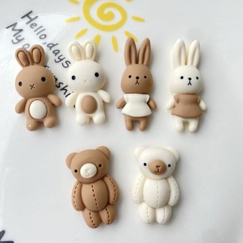 20Pcs Kawaii Cartoon Bear Rabbit Resin Charms Flatback Cabochon Scrapbooking For DIY Jewelry Making Accessories Pendant