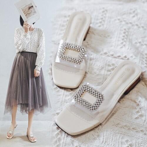 Clear Slippers Women Wear Ladies Fashion Ins Slippers Lazy Shoes Slippers Women Slippers House High Heeled Slippers
