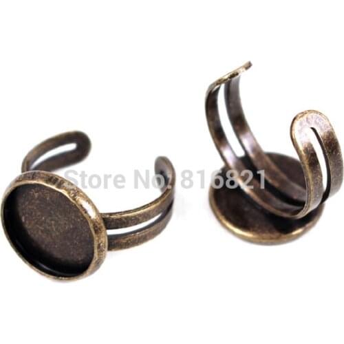 Blank Round Bezel Cameo Cabochon Bases Adjustable Ring Settings Findings for DIY Kids Children Ring Making Antique Bronze tone