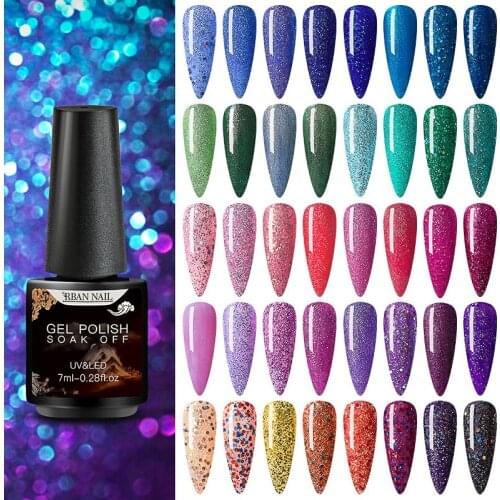 RBAN NAIL 4Pcs set Nail Glitter Color Gel Polish Set Pink Glitter Sequins Gel Semi Permanent Soak Off UV LED Gel Varnish