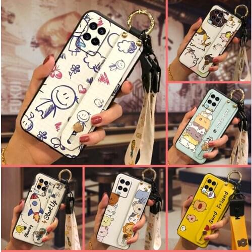 Lanyard For Woman Phone Case For OPPO A54 4G Kickstand Back Cover Wristband Cute Shockproof Original