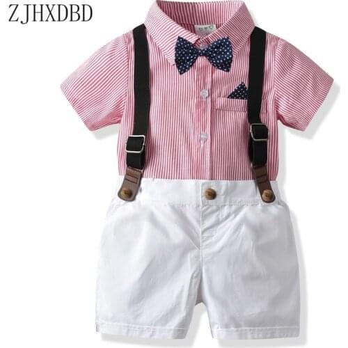 Pink Blazers Wedding Party Wear Children Summer Shirt Suit Boy British Style Bow Tie Suit Baby Clothes Gentleman Formal Overalls