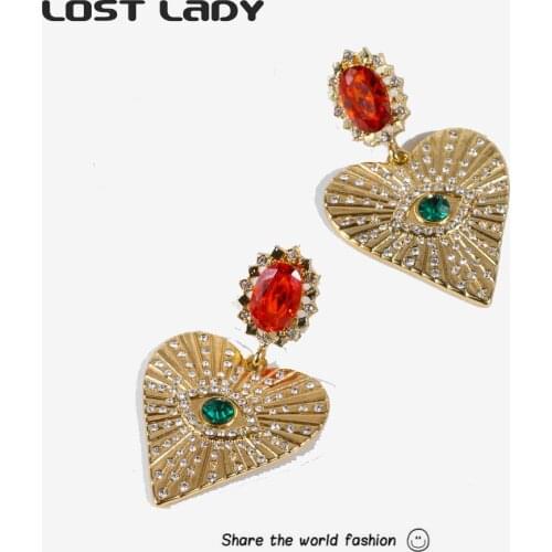 Lost Lady Gold Color Heart Shape Drop Earrings Evil Eye Stud Earrings Shiny Earrings Trend 2021 Party Jewelry Wholesale