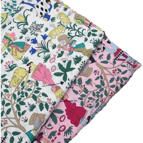 Pretty White Pink Fairy Tales Rabbit Kids Cats 100% Cotton Poplin Fabric 50x140cm Animal Fabric patchwork for quilting bedding c