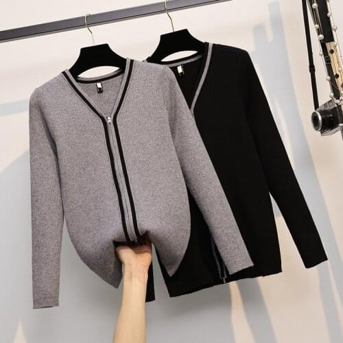 Sprint Autumn Women V Neck Oversize Sweater Wool Warm Cardigans Sweater Long Sleeve Cashmere Loose Jumper Gray Black