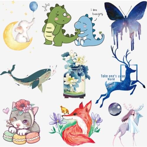 Animals Cartoon Heat Vinyl Transfer For Clothing Applique Stickers For DIY Washable T-shirt Iron On Flower Transfers For Clothes