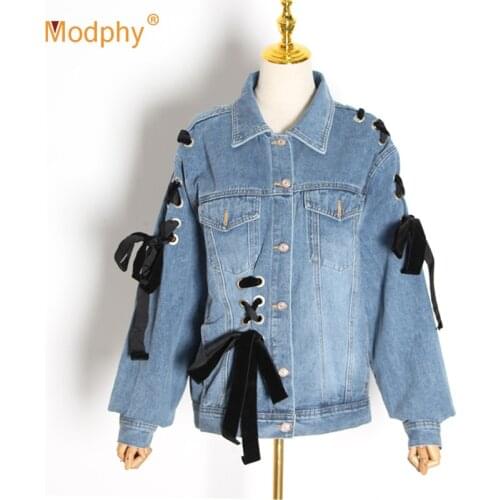 2020 Autumn Fashion Womens Denim Jacket Coat Single-breasted Lace-up Ladies Top Aviator Jacket Streetwear Hair Clothing