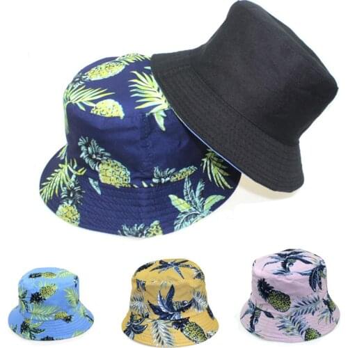 Women Fashion Pineapple Printed Sunhat Adult Seasons Outdoor Travel Casual Cotton Bucket-Hat Tie-dyed All-match Fisherman Hat