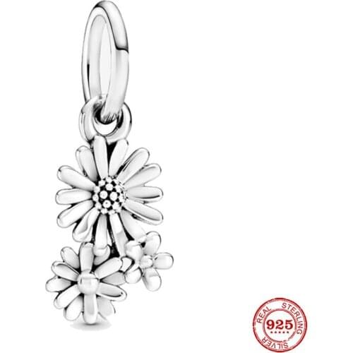 Hot Sale 925 Sterling Silver Daisy Flower Bouquet Dangle Charm Fit Original Pandora Bracelet S925 Silver Jewelry Gift