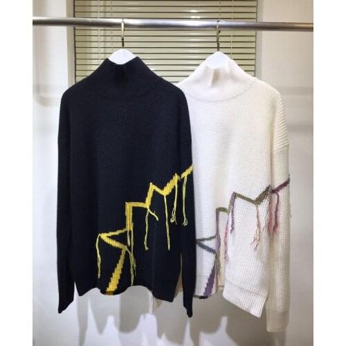 Woman Runway Knit Sweater 2020 Newest Women Turtleneck Long Sleeve Tassel Cashmere White / Black Pullover Loose Long Sweaters