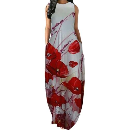 Floral Printing Maxi Dress Women Loose Sleeveless Long Dress 2021 Summer Beach Casual Dresses For Women Vestidos De Verano Robe