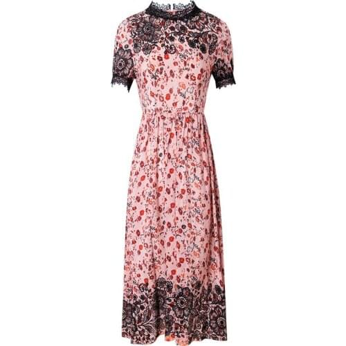 Flower Summer Dress Silk A-line New Style Vestidos Pastel Floral Print Party Dress Women Elegant Robes Office Ladies Ukraine