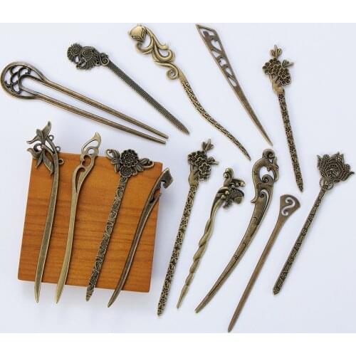1 Pcs Vintage Bronze Hair Clip for Women Girls Retro Metallic Metal Hair Stick Curved Styling Tools Hair Fork Curved Hairpin