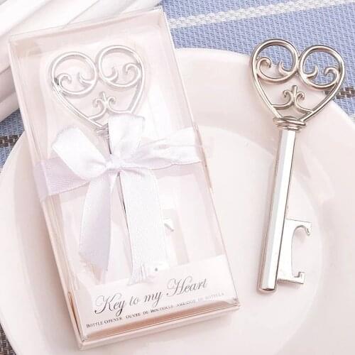 10pcs Souvenir Wedding Gifts Personalized Beer Opener Heart Shape Opener With Box Alloy Presents For Party Guest