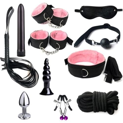11pcs Porno Sex Toys Kits Handcuffs Nipple Clamps Sex Rope Bondage Butt Anal Plug Bdsm Suit Intimate Toys For Adults 18 Couples