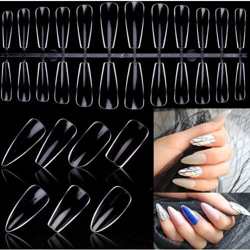 120pcs False Nail Press on Coffin Tips Natural/Transparent Practice Model Display Full Cover Fake Tips Artificial Manicure Tool