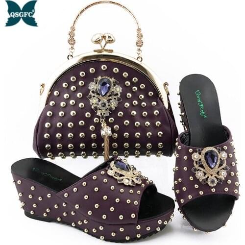 2020 Summer High Quality Special Arrivals purple Color Matching Shoes and Bag Set In Heels Matching Shoes and Bag Set for Party