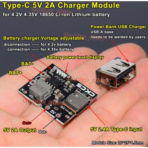 5V 2A Type-C USB 3.7V 18650 Lithium Li-ion Battery Charging Board DIY Power Bank