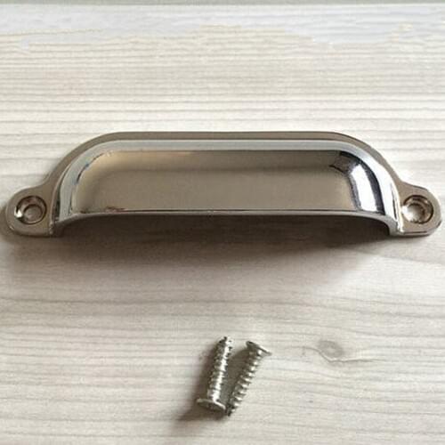 Shiny silver shell cup drawer cabinet pulls knobs bright chrome dresser door handles modern simple unfold install handles 90mm