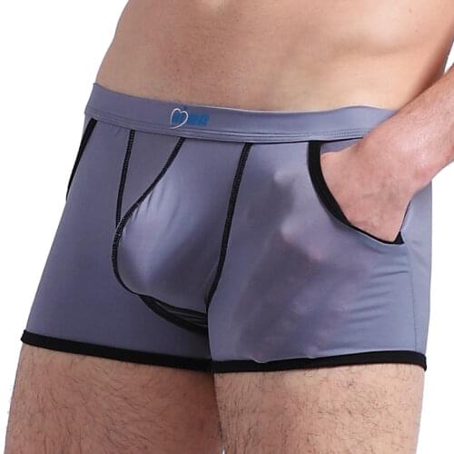 Men boxers male panties translucent mens ice silk underwear soft long boxer homme pouch underwear boxershorts men