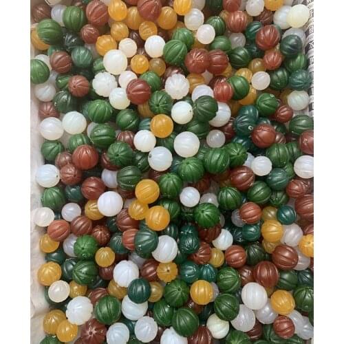 Natural 12mm handcarve pumpkin green jade beads jade bracelet DIY jade beads for jewelry make 6pcs/lot