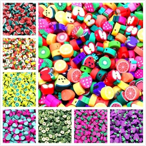 30Pcs/lot 10mm Fruit Beads Polymer Clay Beads Mixed Color Polymer Clay Spacer Beads For Jewelry Making DIY Bracelet necklace
