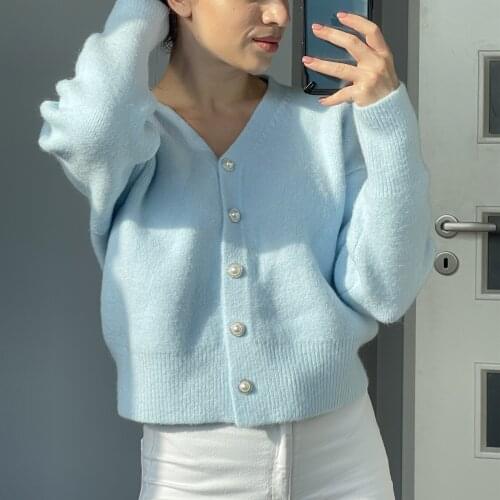 Colorfaith New 2021 Womens Autumn Winter Sweaters Fashionable Elegant Oversize Short Pink Cardigans Vintage Knitwear SWC1343JX