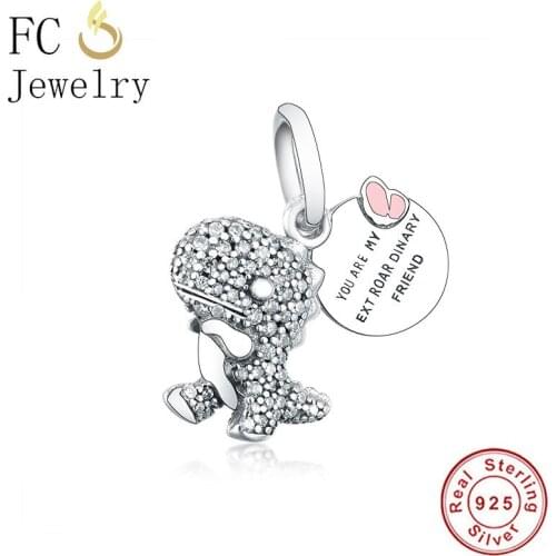 FC Jewelry Fit Original Brand Charm Bracelet 925 Silver Dinosaur Dino Butterfly Bead Making Reflexion Best Friend Berloque DIY