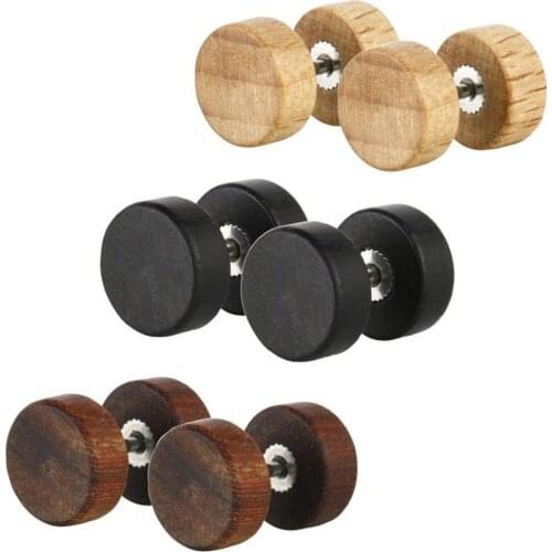 FHJEWE Brand Buttons Rock Crude Wood Stud Earrings Round High Polished Metal Pirecing Ear Bone Studs Men Women Log Jewelry