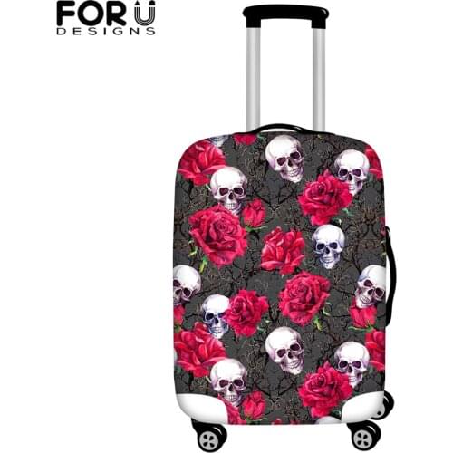 FORUDESIGNS New Type Trolley Luggage Cover Travel Suitcase Case Cover Skull With Flower Design Elastic Protective Covers