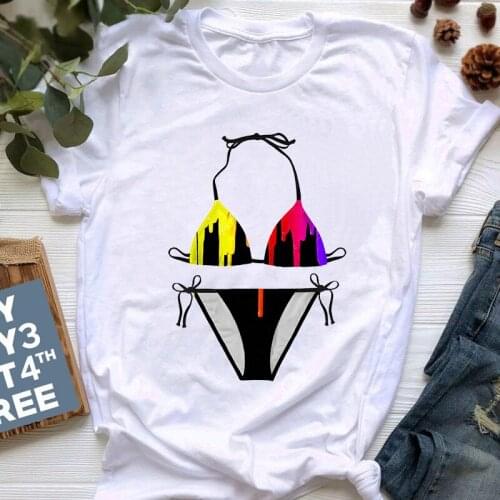 T Shirt Women 2021 Summer Camiseta Mujer Cute Bikini Design Print Short Sleeve Tee Female Loose Casual T-shirt Ladies Top Tees