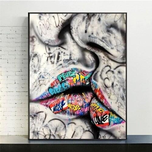 Graffiti Art Abstract Kiss Canvas Paintings on The Wall Art Posters and Prints Modern Pop Street Art Wall Pictures Home Decor