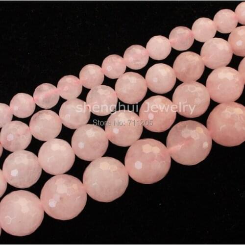 Faceted Natural Rose Quart Round Beads15"/38cm,For DIY Jewelry making ,provide mixed wholesale for all items