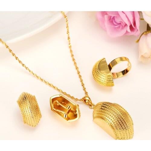 Ethiopian big women gold Jewelry sets Pendant Earrings Ring Habesha Wedding African Gift bridal wedding jewelry set