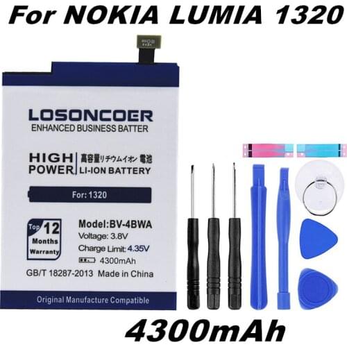 LOSONCOER 4300mAh BV-4BWA / BV 4BWA / BV4BWA Li-Polymer Battery For Nokia Lumia 1320 Battery+Gift tools +stickers