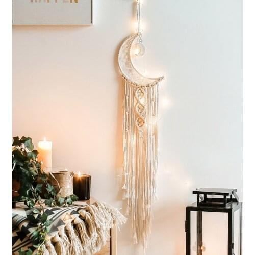 Moon Star Big Dream Catchers Metal Ring Owl Pendant Handmade Nordic Wind Chimes Home Styling Dreamcatcher Ornament Decor