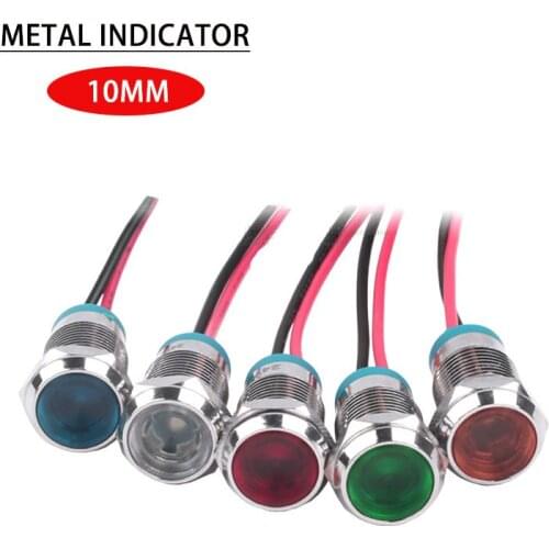 Metal indicator 10mmLED highlight power signal light with wire 15cm equipment power light 3-6V 12-24V 110-220V red and blue